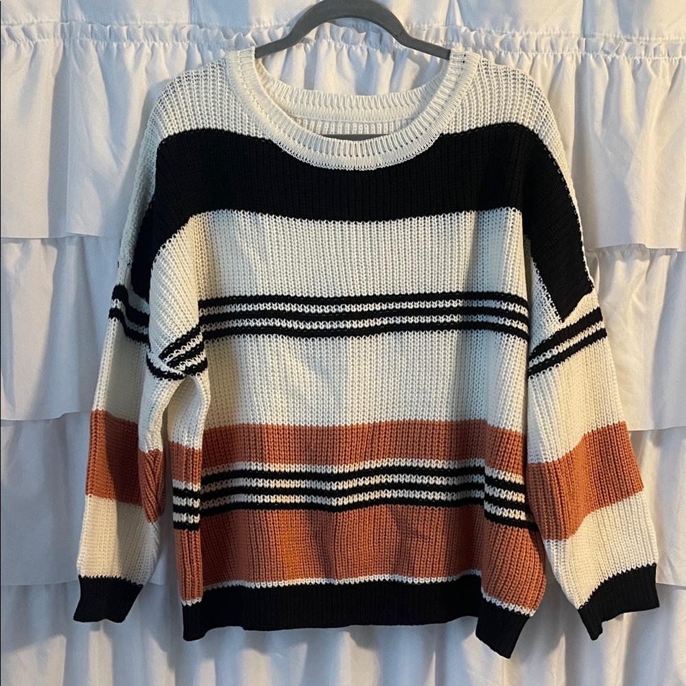 Striped Black, White, and Orange Women's Sweater